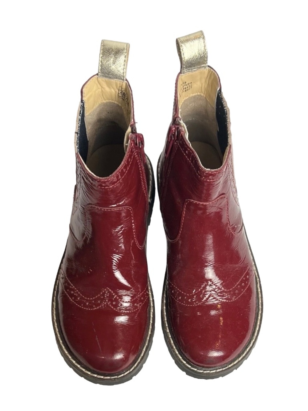Mini Boden Burgundy Patent Leather Brogue Chelsea Boots Size 12.5 VGUC - Picture 3 of 6